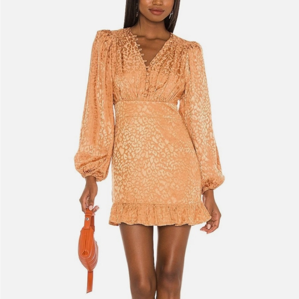 Lovers + Friends Leopard Satin Mini Dress XXS Balloon Sleeves Animal Print